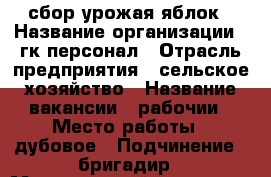 сбор урожая яблок › Название организации ­ гк персонал › Отрасль предприятия ­ сельское хозяйство › Название вакансии ­ рабочии › Место работы ­ дубовое › Подчинение ­ бригадир › Минимальный оклад ­ 25 000 › Максимальный оклад ­ 30 000 › Возраст от ­ 18 › Возраст до ­ 50 - Тамбовская обл. Работа » Вакансии   . Тамбовская обл.